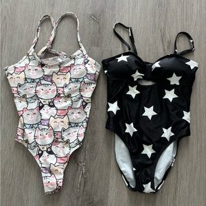 Cat and Star Print Swimsuit Set